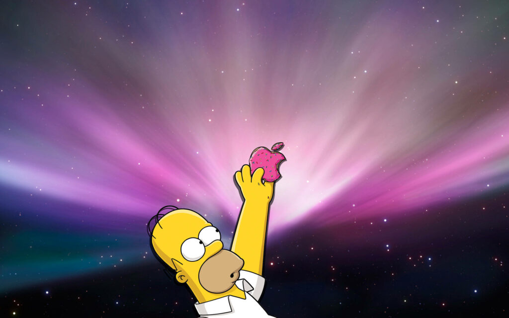 Cosmic Homer Simpson Wallpaper: Fun Pink Apple Logo Design