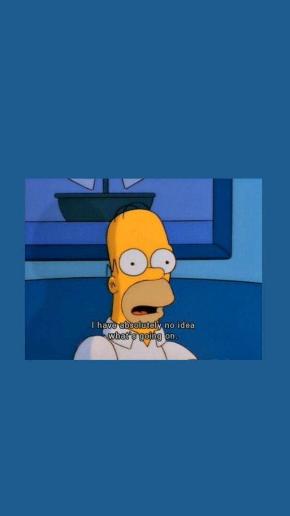 Homer Simpson confused meme wallpaper with wide eyes and caption on blue background