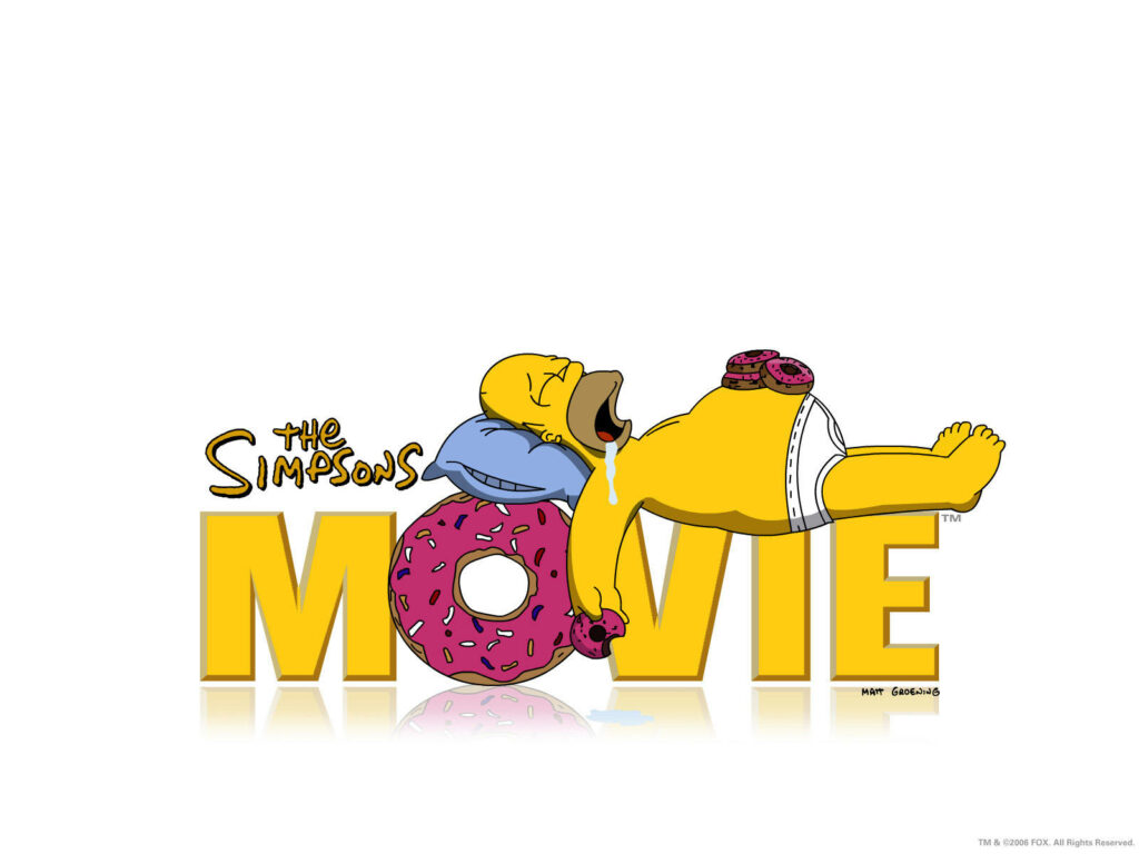 Funny Homer Simpson Wallpaper: Sleeping on 'MOVIE' with Donut O