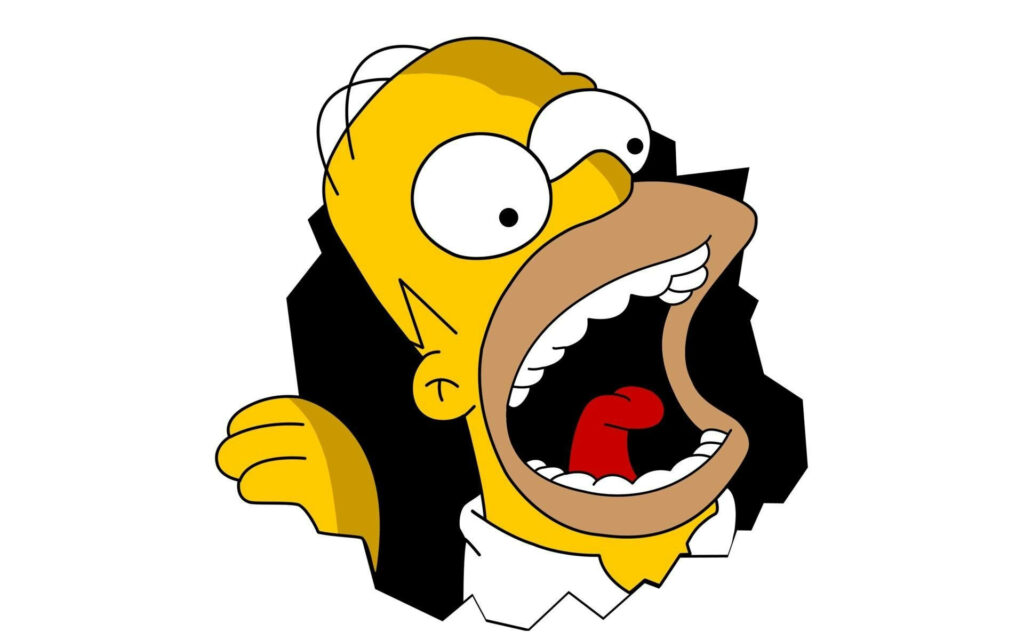 Vibrant Homer Simpson Wallpaper: Mouth Wide Open on Black Background