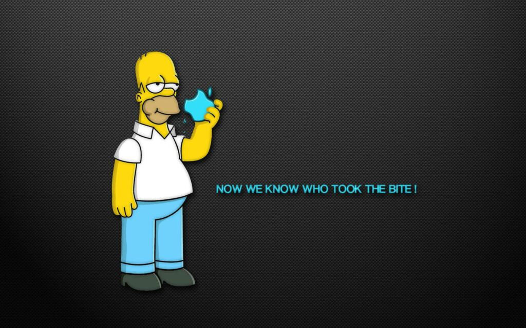 Homer Simpson's Epic Apple-crunching Moment: A Hilarious Snapshot from Springfield's Iconic Animated World Wallpaper