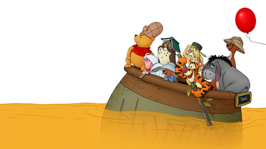 Honey-licious Adventure: Pooh and Friends Set Sail in their Sweet Honey Boat, Exploring a Whimsical Cartoon World - A Captivating Aesthetic Disney Wallpaper