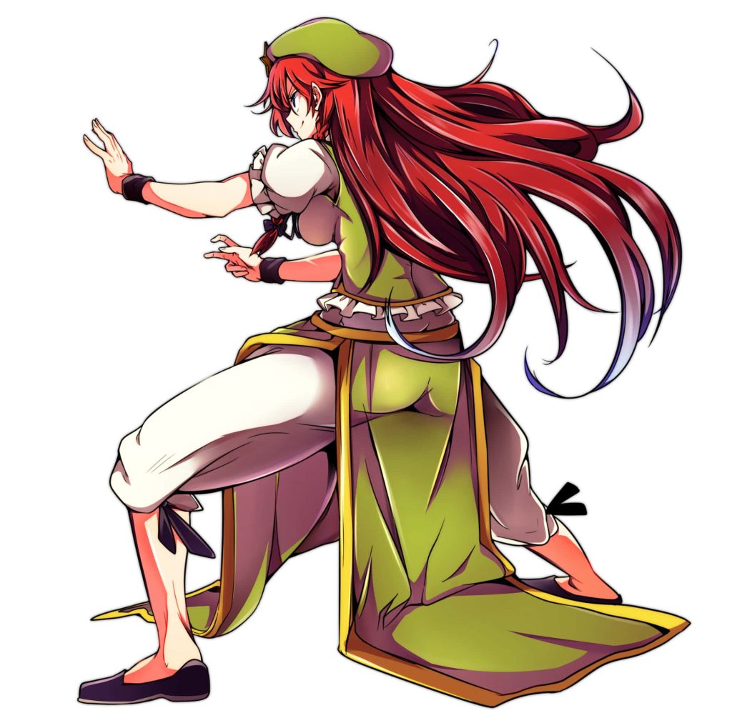 Dynamic anime wallpaper of Hong Meiling Touhou Project martial arts red hair green beret