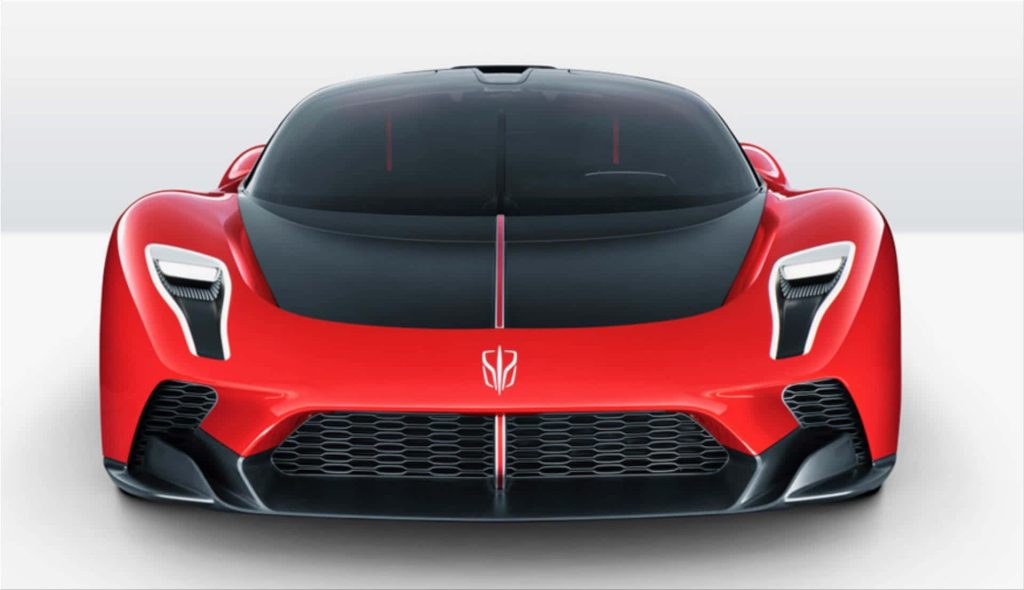 Front view of red and black Hongqi S9 hypercar with sharp LED headlights and sleek aerodynamic design Wallpaper