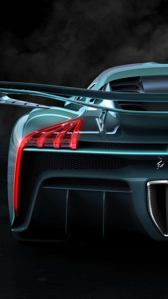 Hongqi S9 hypercar rear view digital art with carbon fiber details glowing red LED lights Wallpaper