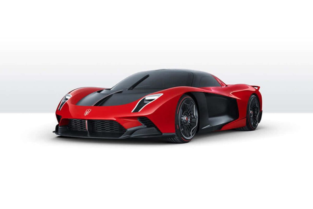Red and black Hongqi S9 hypercar with sleek aerodynamic design on white background wallpaper