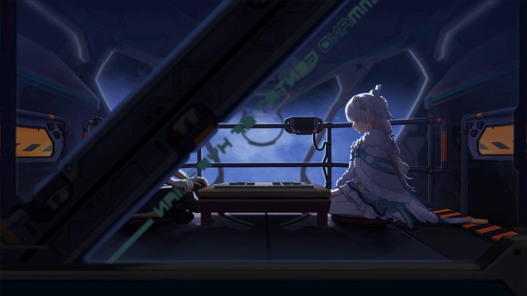 Starlit Astrologos and Captain resting on Hyperion bridge Honkai Impact 3rd wallpaper
