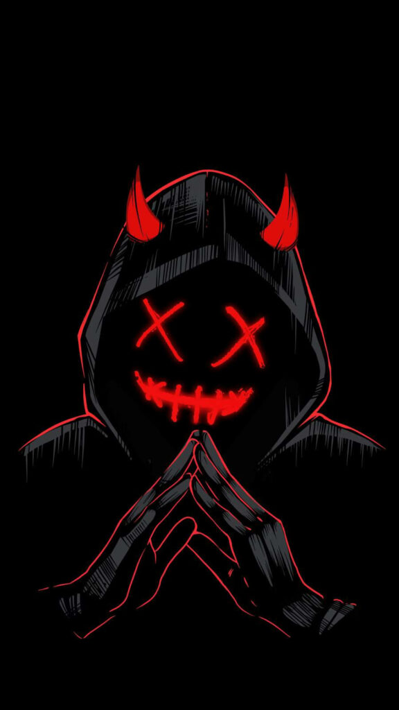 Satanic Hacker: Unleashing a Neon Red Cyberstorm Wallpaper