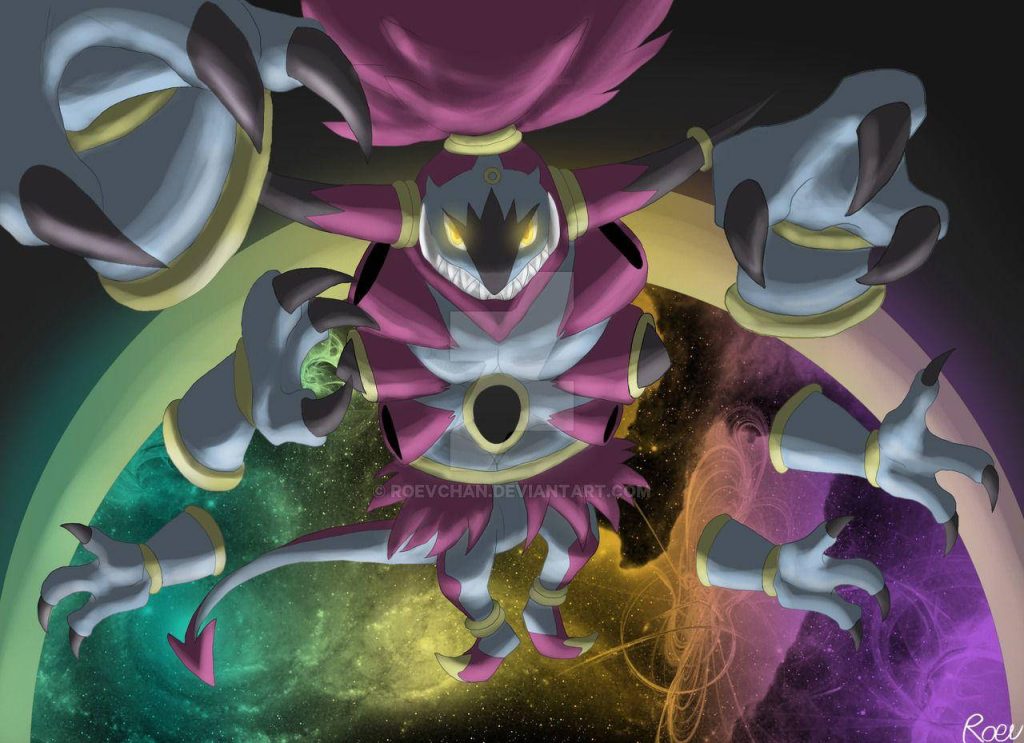 Hoopa Unbound digital art wallpaper cosmic nebula vibrant space Mythical Pokémon desktop background