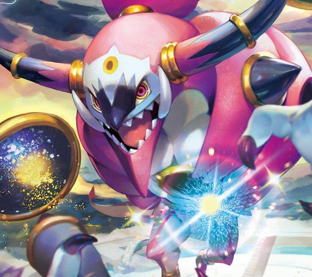 Hoopa Unbound Pokémon wallpaper glowing cosmic orb vibrant pink intense lighting background