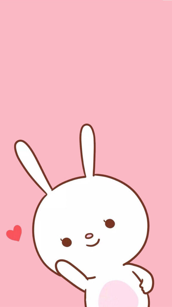 Joyful Cartoony Rabbit Spreading Love on Pastel Wallpaper