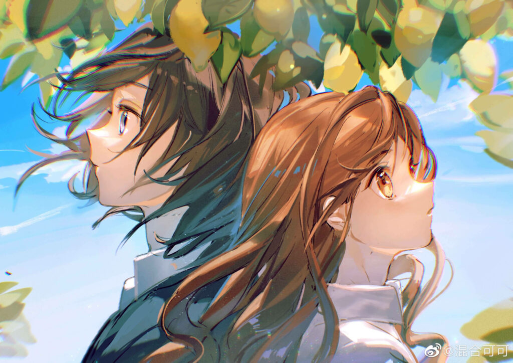 Serene Horimiya Wallpaper: Characters Under Sunlit Trees