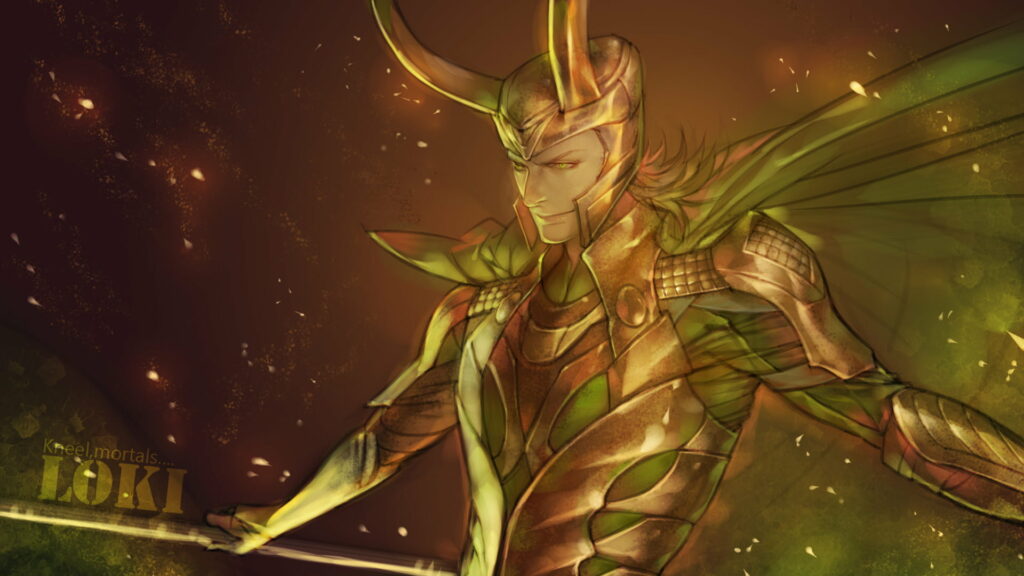 Enigmatic Loki: A High-Definition Wallpaper featuring Loki with Horns in Cinematic Glory