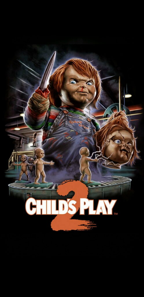Demonic Doll Unleashed! HD Background Photo of Child's Play 2's Chucky, the Terrifying Charles Lee Ray Wallpaper