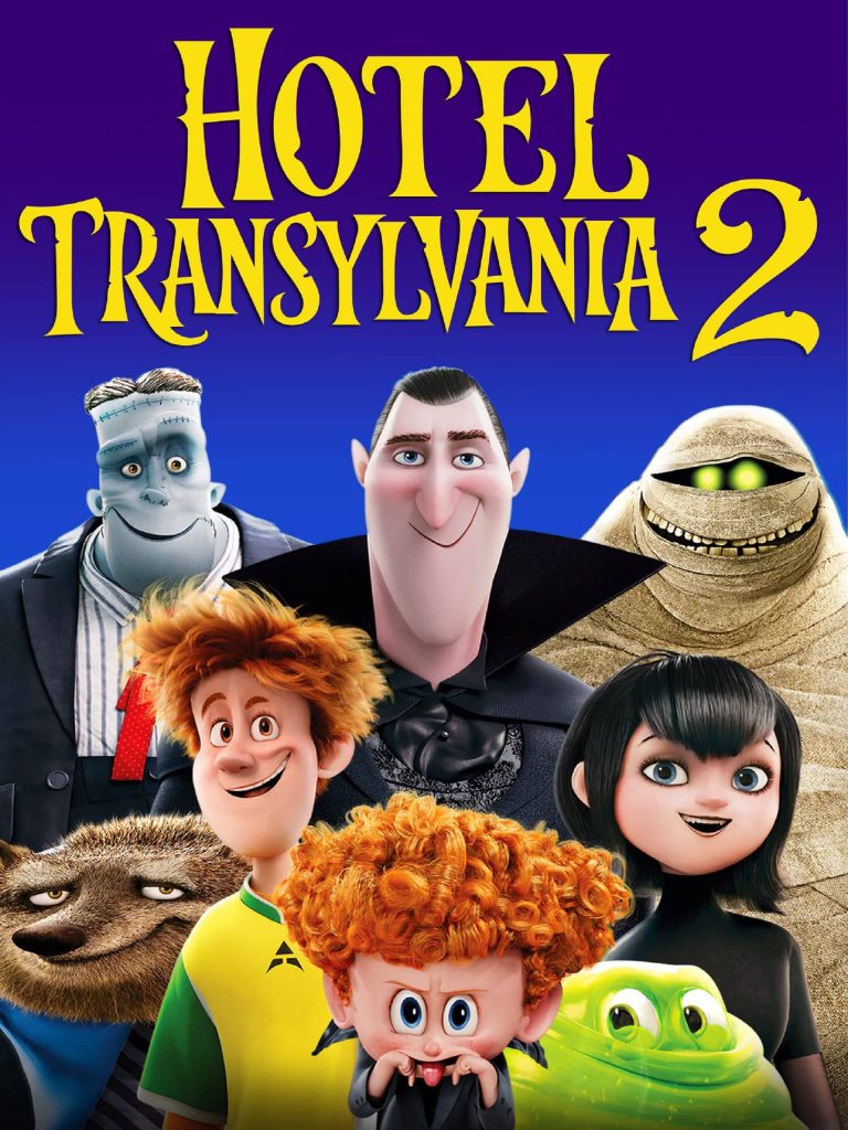 Hotel Transylvania 2 3D CGI characters Dracula Mavis Jonathan and friends on blue background wallpaper