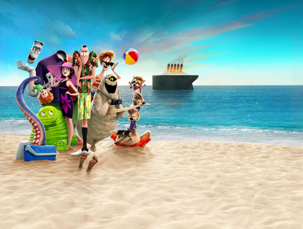 Hotel Transylvania Characters Having Fun on a Vibrant Beach Day Wallpaper