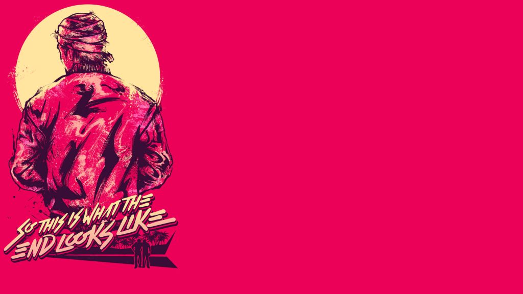 Hotline Miami 2 Jacket wallpaper neon fuchsia glow bandaged head end quote background