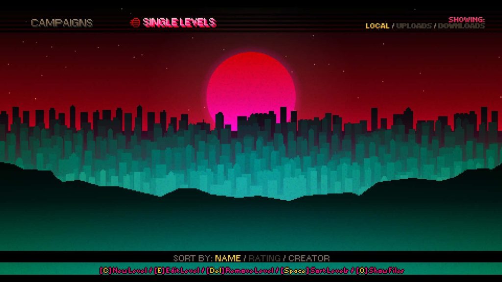 Hotline Miami 2 pixel art level editor wallpaper neon city teal skyline red sun synthwave background
