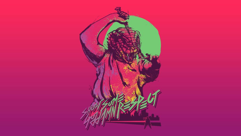 Hotline Miami wallpaper Jones alligator mask blade neon pink green graffiti text background