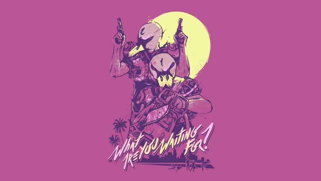 Hotline Miami wallpaper with neon rabbit and duck masks purple synthwave urban background