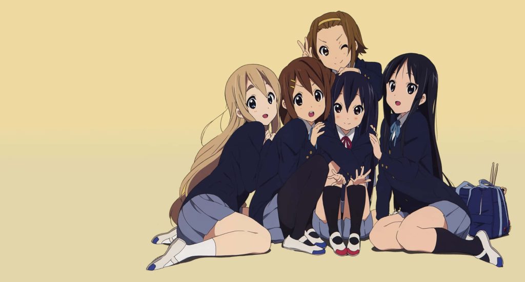 K-On Houkago Tea Time anime wallpaper with Yui Mio Ritsu Tsumugi Azusa in school uniforms