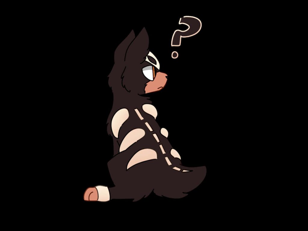 Houndour Pokémon sitting puzzled with question mark on black minimal background wallpaper