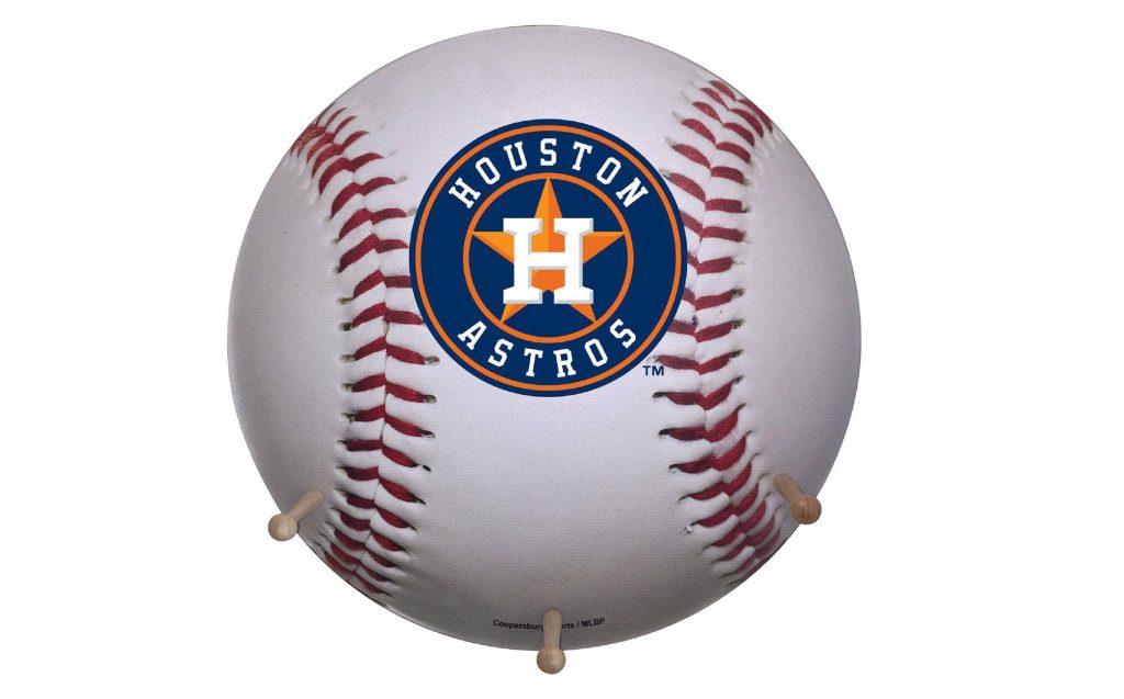 Houston Astros baseball wallpaper with crisp white ball and navy orange team logo centered