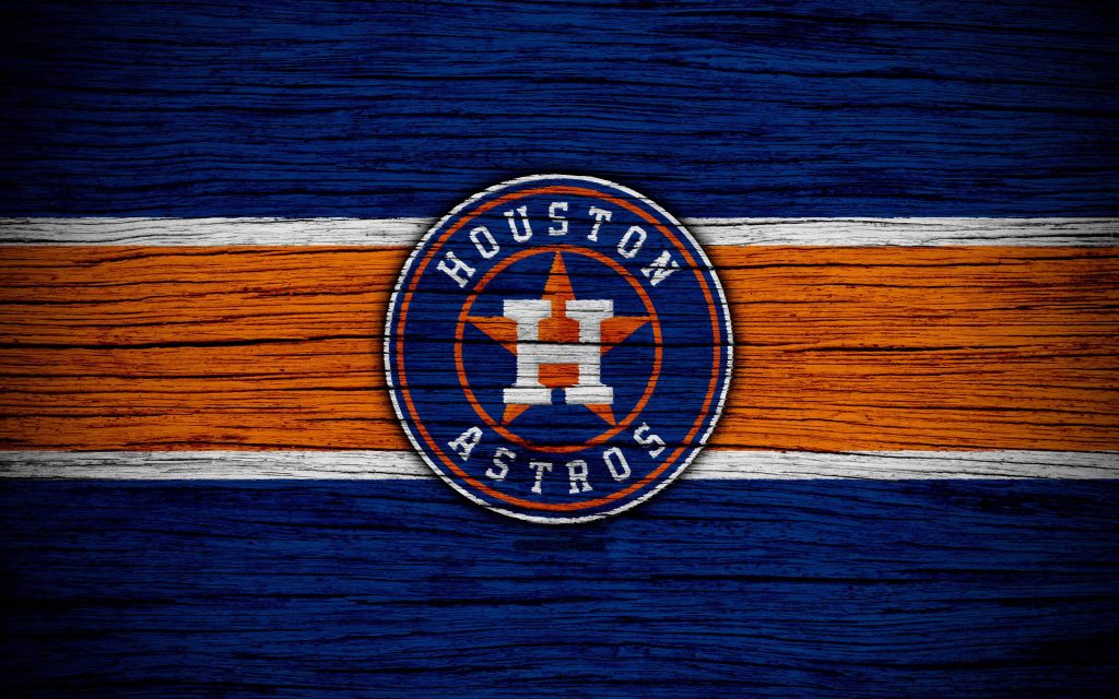 Houston Astros wallpaper with H star logo on rustic wood and navy orange white stripes background