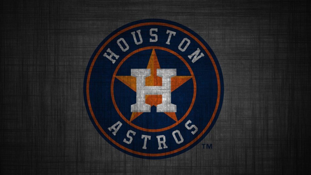 Houston Astros wallpaper with MLB logo on navy orange cross-hatched fabric texture background