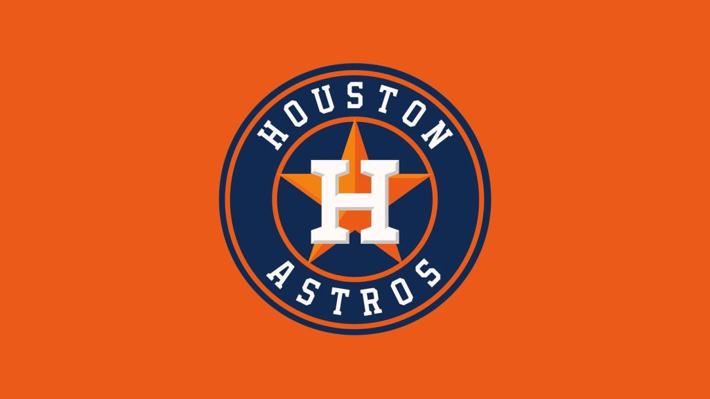Houston Astros wallpaper with bold white H on orange star navy circle on vibrant orange background