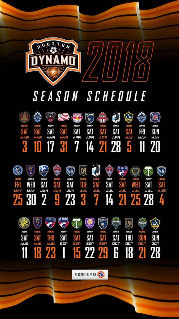 Houston Dynamo FC 2018 season schedule wallpaper with team logo MLS matches and opponent icons
