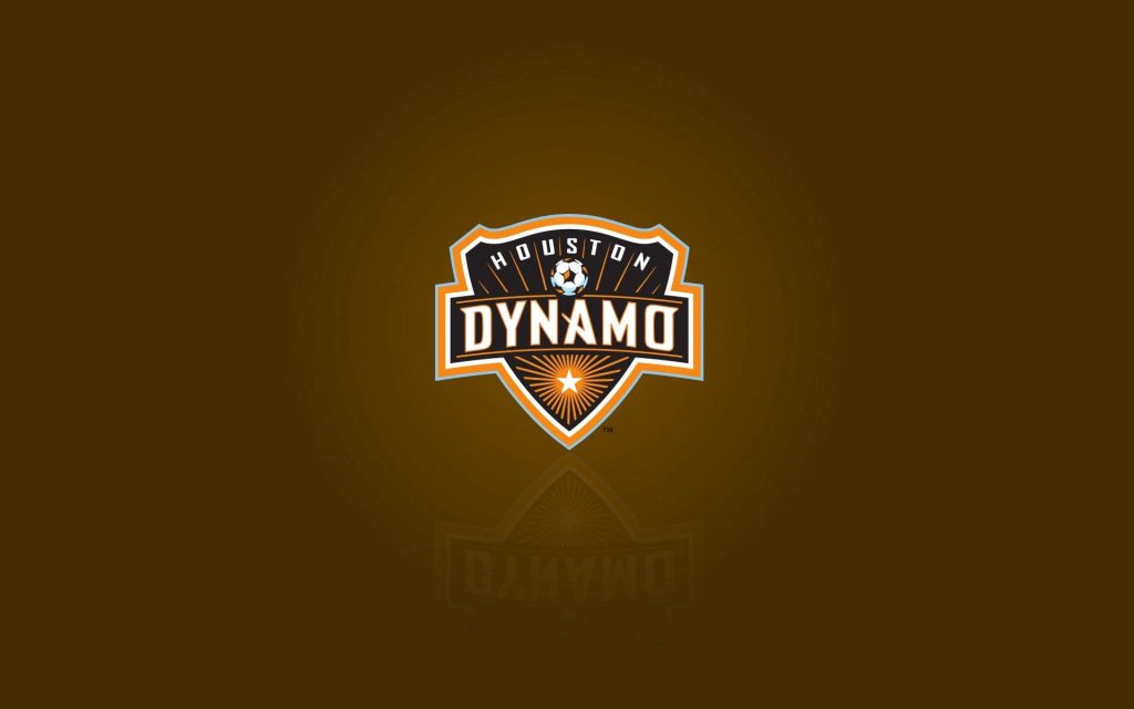 Houston Dynamo FC wallpaper with orange black crest on deep brown background minimalist design