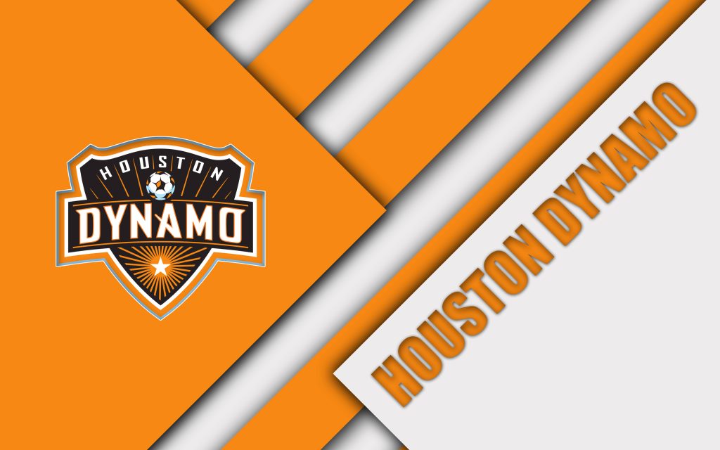 Houston Dynamo FC wallpaper with vibrant orange white stripes and official club crest design