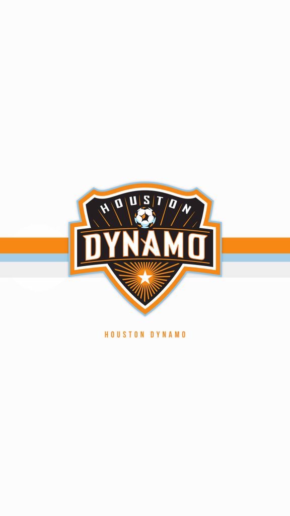Houston Dynamo wallpaper with MLS crest orange and blue stripes on minimalist white background
