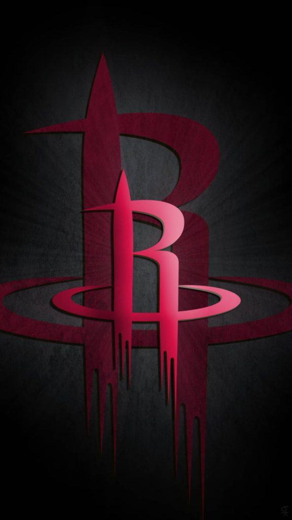 Houston Rockets bold digital wallpaper with vibrant red dripping logo on dark textured background