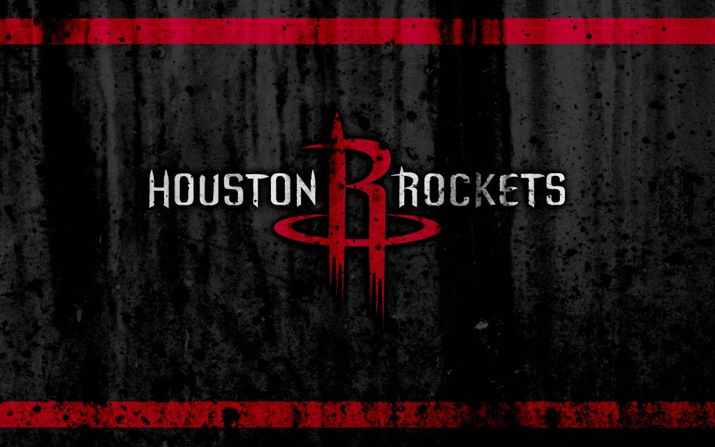 Houston Rockets logo on dark gritty charcoal background with bold red accents NBA wallpaper