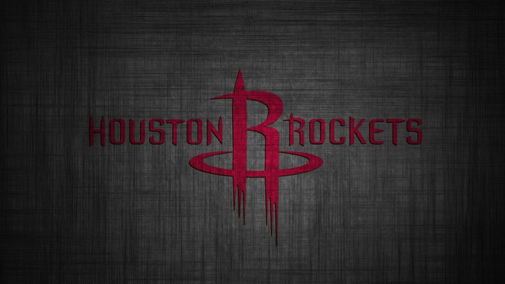 Houston Rockets wallpaper with red emblem and wordmark on charcoal crosshatch background