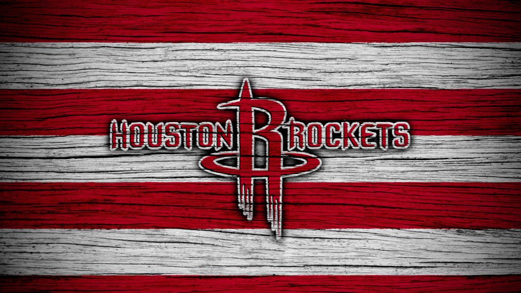 Houston Rockets NBA logo on rustic red white wood planks basketball fan digital wallpaper