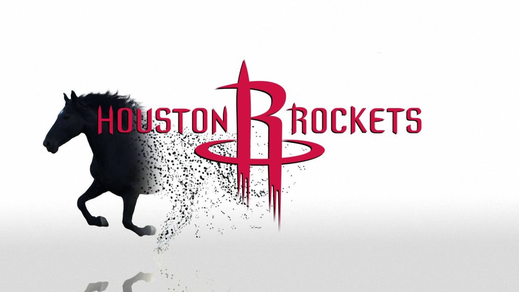 Houston Rockets wallpaper with black horse silhouette dissolving into particles on white background