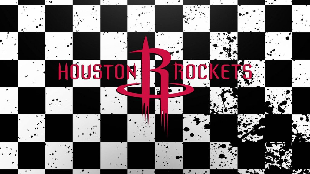Houston Rockets logo wallpaper with red emblem on grunge black white checkerboard background