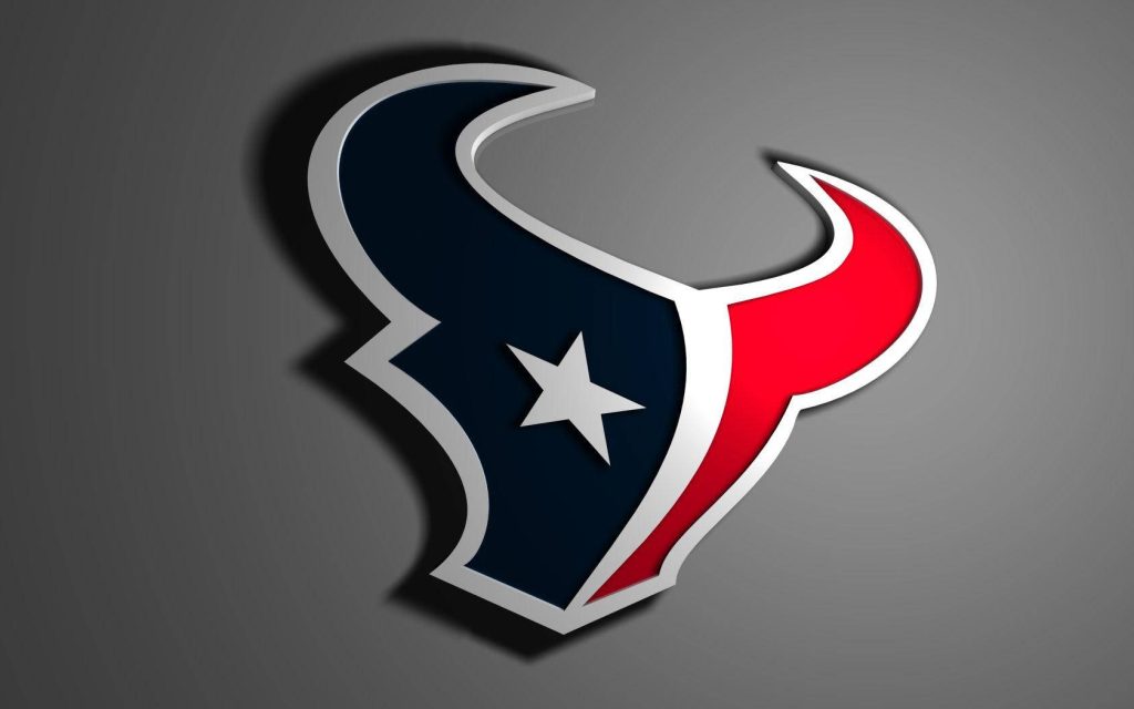 Houston Texans 3D bull logo wallpaper with bold red white blue on gradient grey background