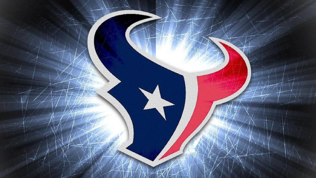 Houston Texans stylized bull logo on radiant blue and white lightburst sports wallpaper background