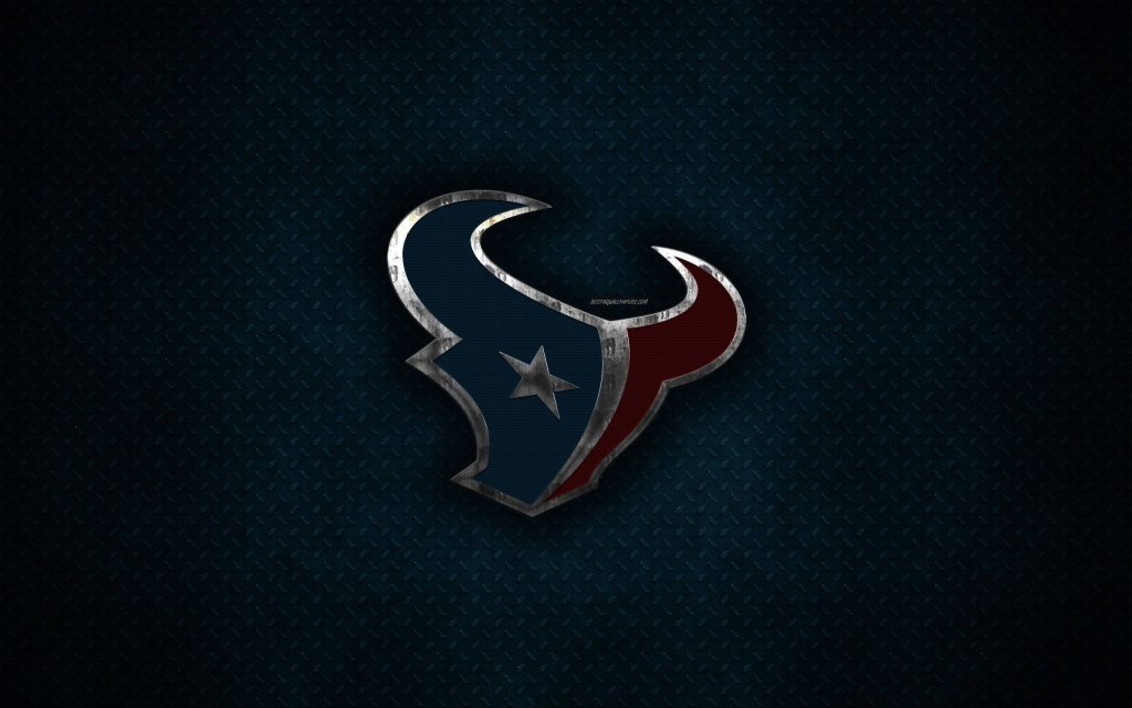 Houston Texans 3D metallic bull logo on dark navy textured background NFL wallpaper