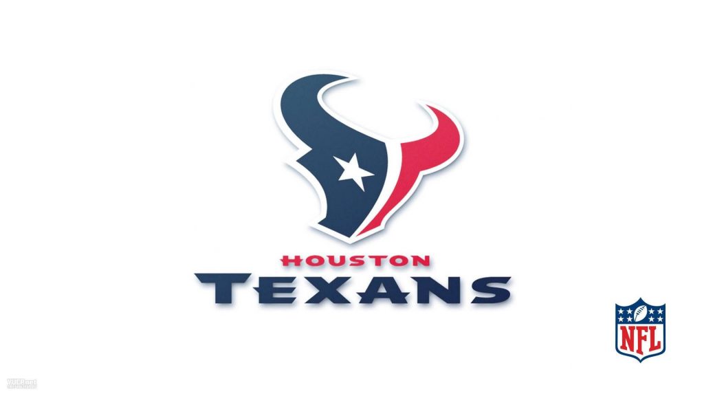 Houston Texans wallpaper with iconic bull head logo navy red white clean background NFL shield