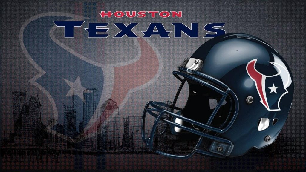 Houston Texans wallpaper with glossy navy helmet and stylized Houston skyline NFL design