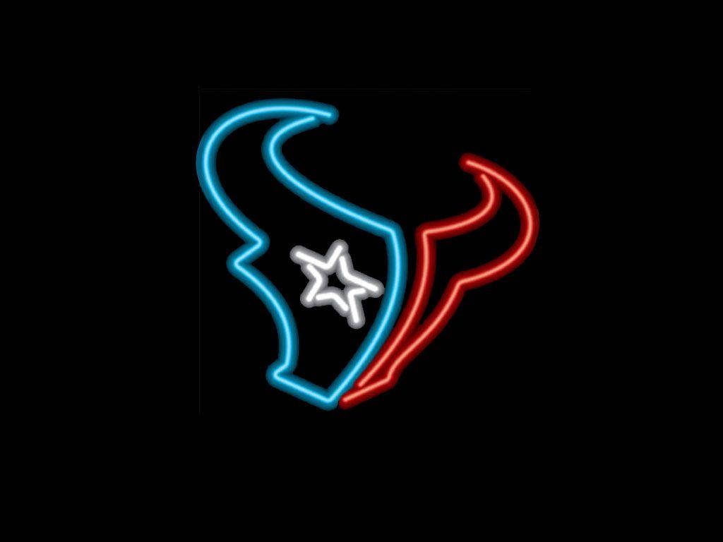 Houston Texans neon bull logo glowing red white blue on black minimalist NFL wallpaper background