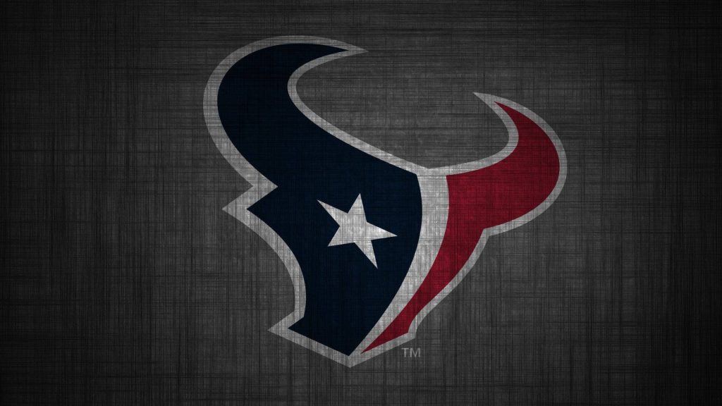 Houston Texans bull head logo in navy red on dark textured metallic background wallpaper