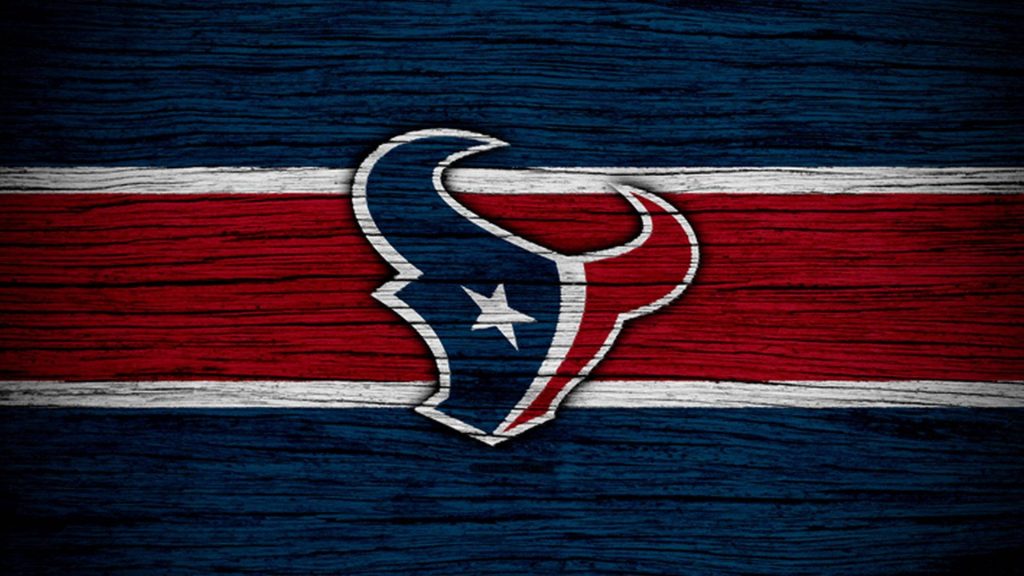 Houston Texans bull logo on rustic wood background with deep steel blue white and red stripes Wallpaper