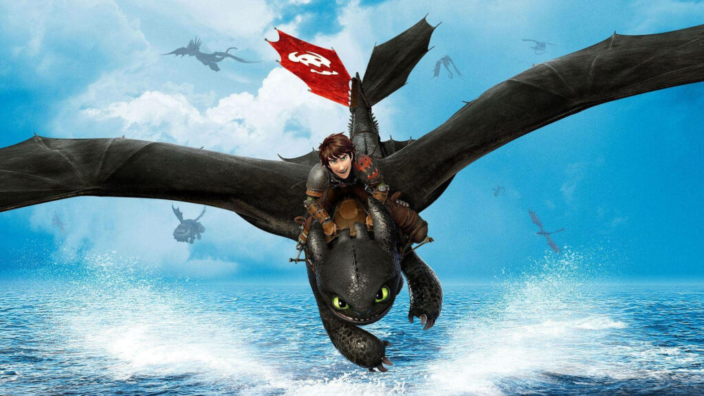 How To Train Your Dragon: Hiccup and Toothless Over Ocean Wallpaper