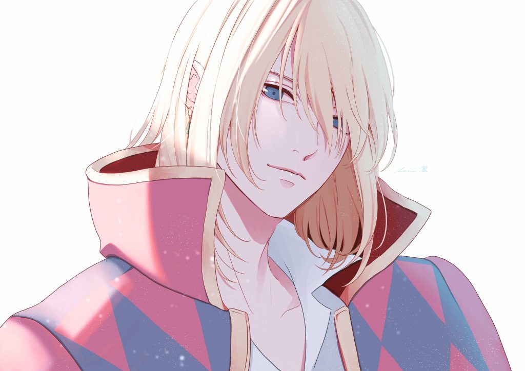 Howl Jenkins Pendragon anime portrait with blond hair blue eyes colorful cloak digital art wallpaper